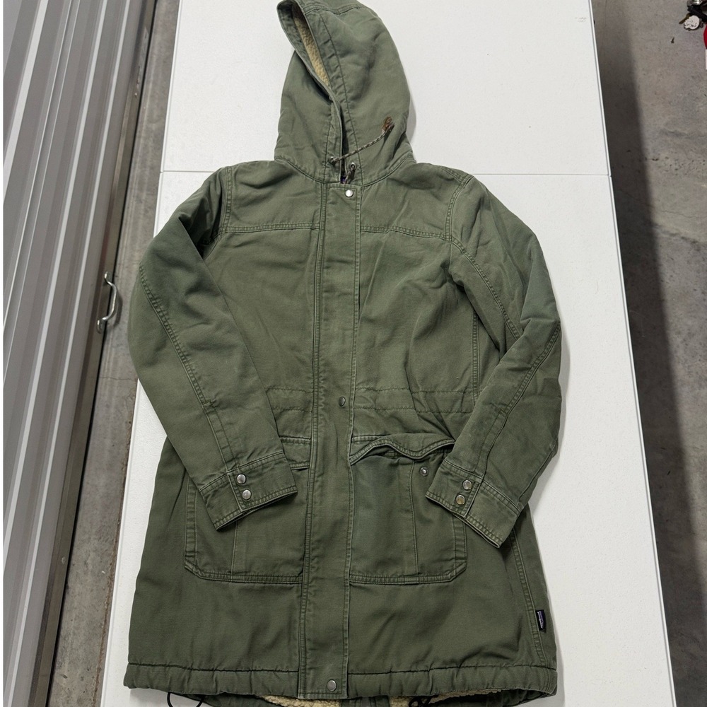 Patagonia Prairie Dawn Parka Womens M Green Excellent Insulated Canvas Jacket